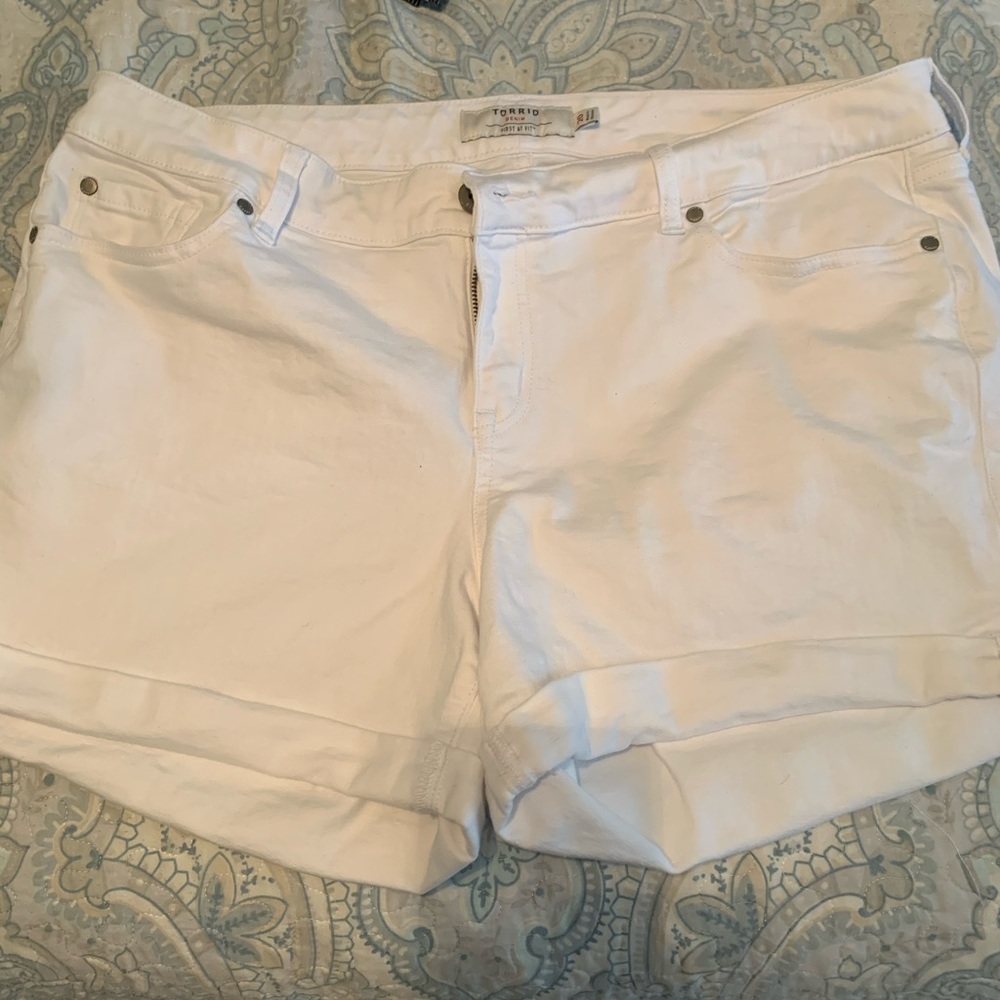 White jean shorts.